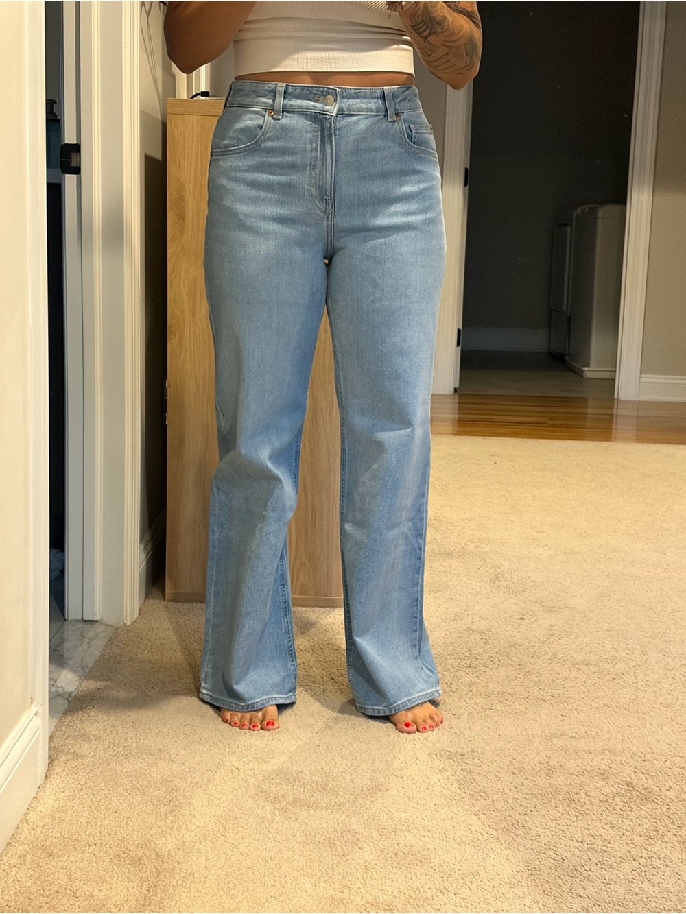 H&M Light Blue High-Rise Wide Leg Jeans - Women